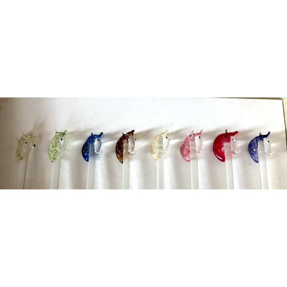 Vintage bar cocktail lampwork glass swizzle sticks Prancing Colts horses NOS NIB